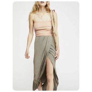 Free People Smoke & Mirrors Faux Wrap Maxi Skirt sz L Elastic waistband
